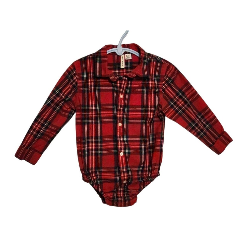Janie and Jack Button Shirt One-Piece Red Tratan Plaid Baby Size 18-24 months
